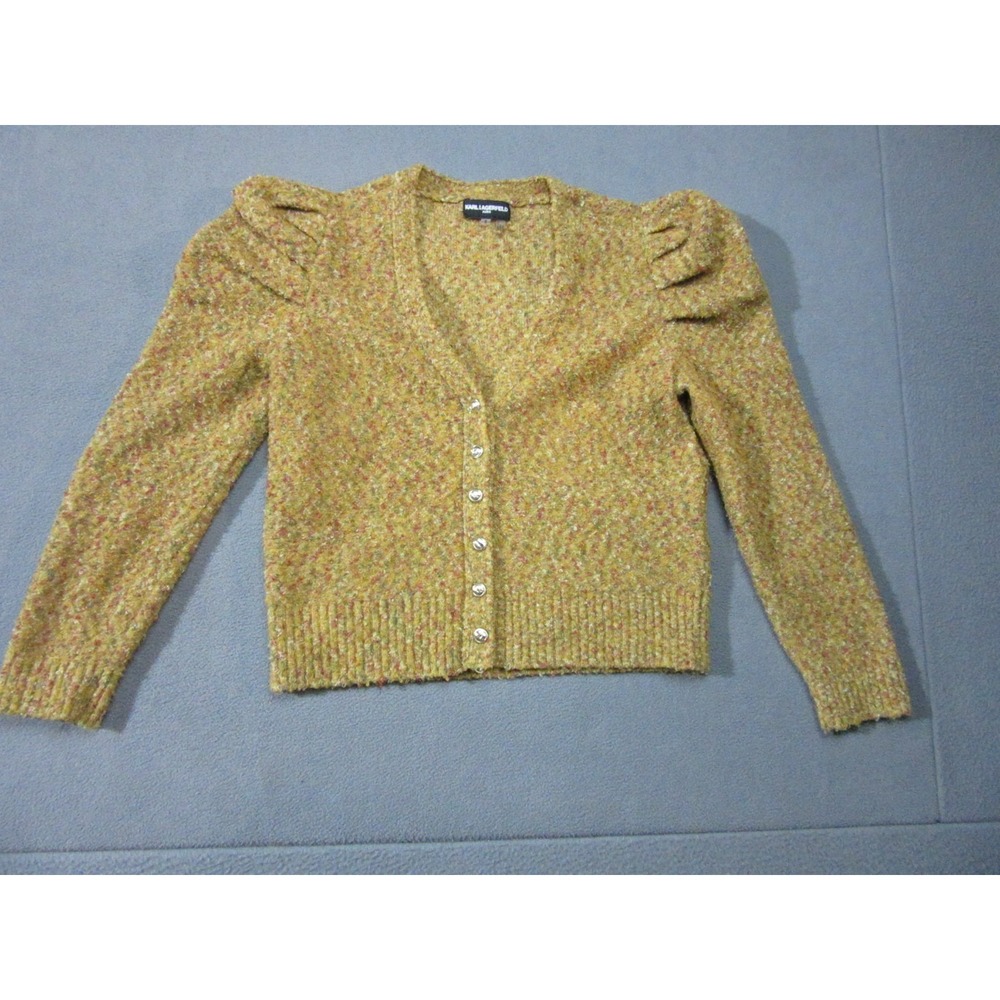 Karl Lagerfeld Cardigan Women Medium Yellow Excellent Puff Shoulder L2HSS777